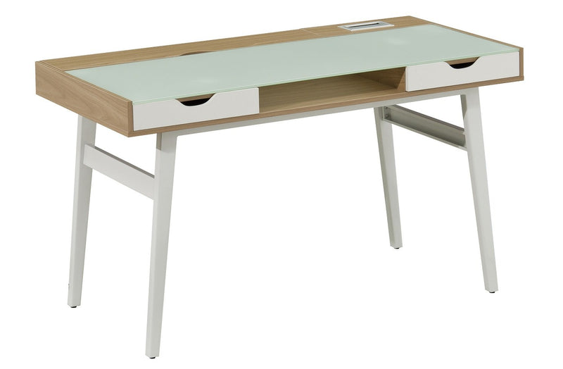 Office Desk with 2 Storage Drawers & Tempered Glass Top