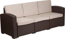 Chocolate Brown Faux Rattan Sofa with All-Weather Beige Cushions by Flash Furniture
