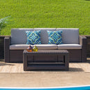 Chocolate Brown Faux Rattan Sofa with All-Weather Beige Cushions by Flash Furniture