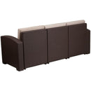Chocolate Brown Faux Rattan Sofa with All-Weather Beige Cushions by Flash Furniture