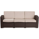 Chocolate Brown Faux Rattan Sofa with All-Weather Beige Cushions by Flash Furniture
