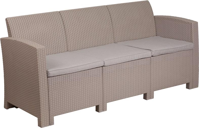 Light Gray Faux Rattan Sofa with All-Weather Light Gray Cushions by Flash Furniture