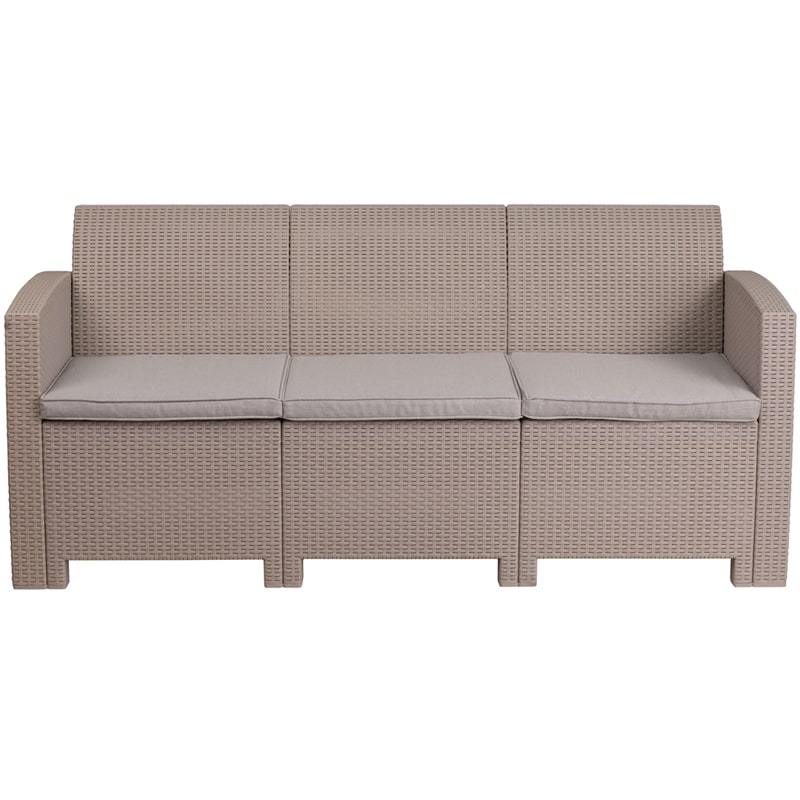 Light Gray Faux Rattan Sofa with All-Weather Light Gray Cushions by Flash Furniture