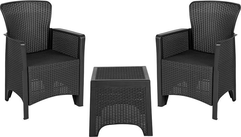 Faux Rattan Plastic Chair Set with Matching Side Table by Flash Furniture