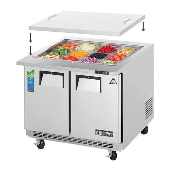 Everest EOTPS2 Open Top Prep Table Mega-Top Two-Section 35-5/8"W 10.0 Cu. Ft (12) 1/6 Size Pans