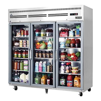 Everest ESGR3A Reach-In Refrigerator 74-3/4"W 71.0 Cu. Ft. Top Mount (3) Glass Hinged Doors