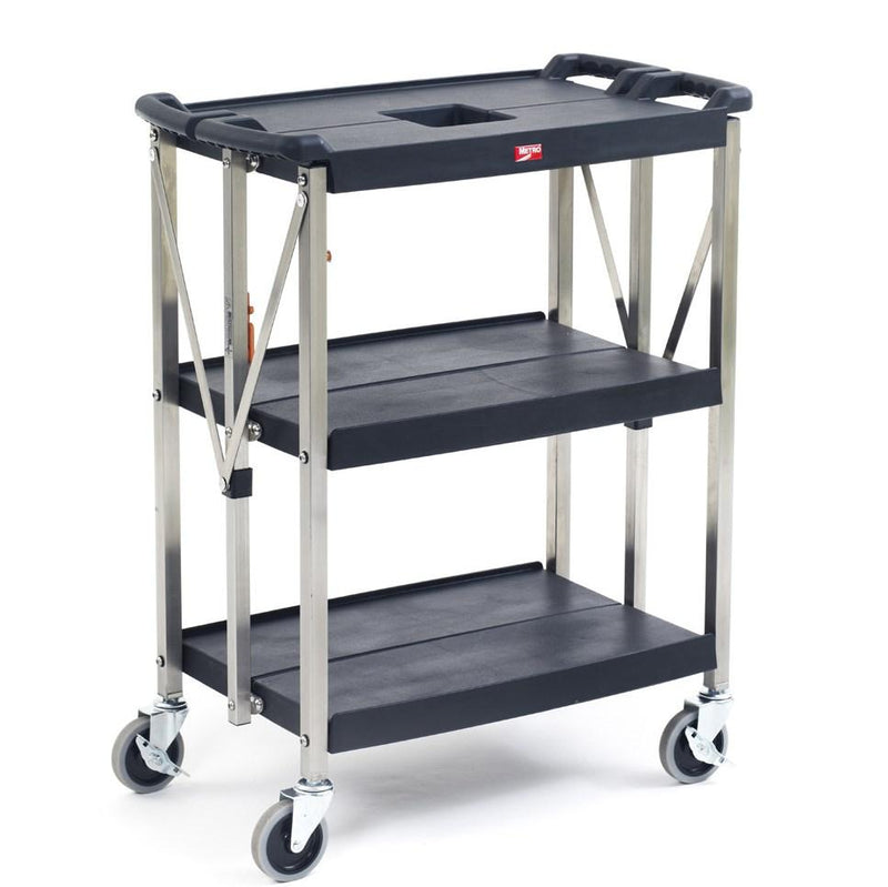 Metro FC1627-34BL myFold Folding Utility Cart (3) Plastic Shelves 350 Lbs. Cart Capacity