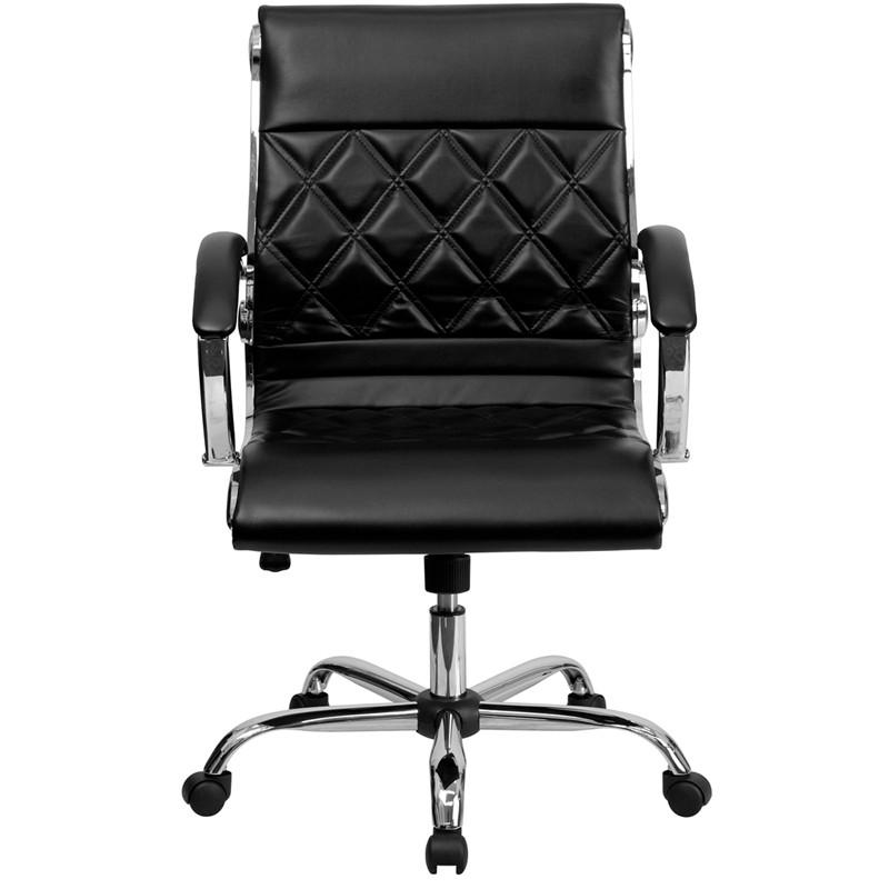 Flash Furniture Mid-Back Designer Black Leather Executive Swivel Office Chair With Chrome Base