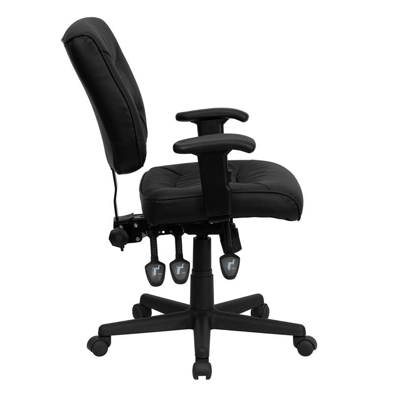 Flash Furniture Low Back Black Leather Multi-Functional Swivel Task Chair With Height Adjustable Arms