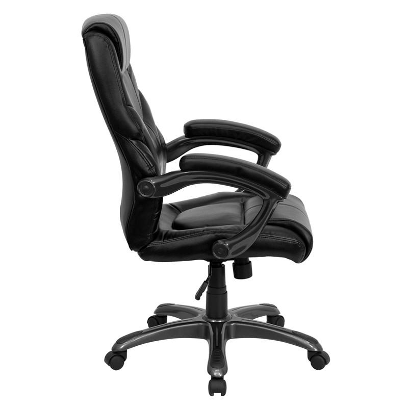 Flash Furniture GO-724H-BK-LEA-GG High Back Black Leather Overstuffed Executive Swivel Office Chair
