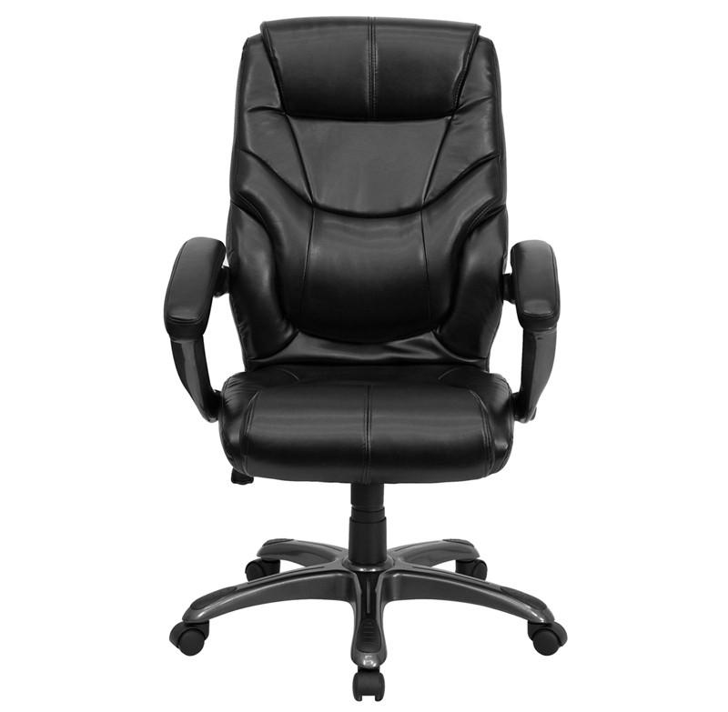 Flash Furniture GO-724H-BK-LEA-GG High Back Black Leather Overstuffed Executive Swivel Office Chair