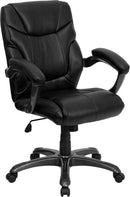Flash Furniture Mid-Back Black Leather Overstuffed Swivel Task Chair