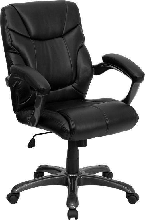 Flash Furniture Mid-Back Black Leather Overstuffed Swivel Task Chair