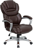 Flash Furniture High Back Brown Leather Executive Swivel Office Chair With Leather Padded Loop Arms