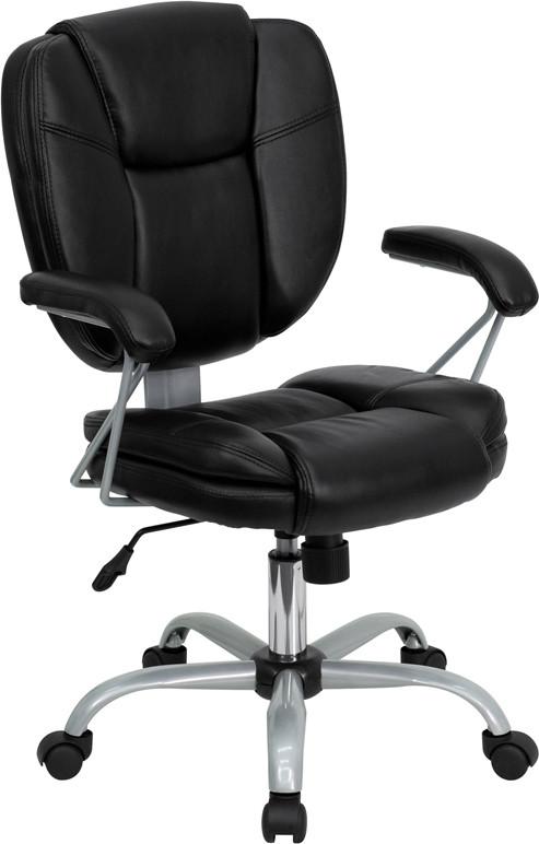 Flash Furniture GO-930-BK-GG Mid-Back Black Leather Swivel Task Chair
