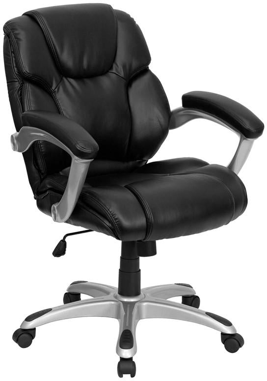 Flash Furniture GO-931H-MID-BK-GG Mid-Back Black Leather Swivel Task Chair with Arms