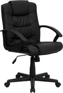 Flash Furniture GO-937M-BK-LEA-GG Mid-Back Black Leather Swivel Task Chair with Arms
