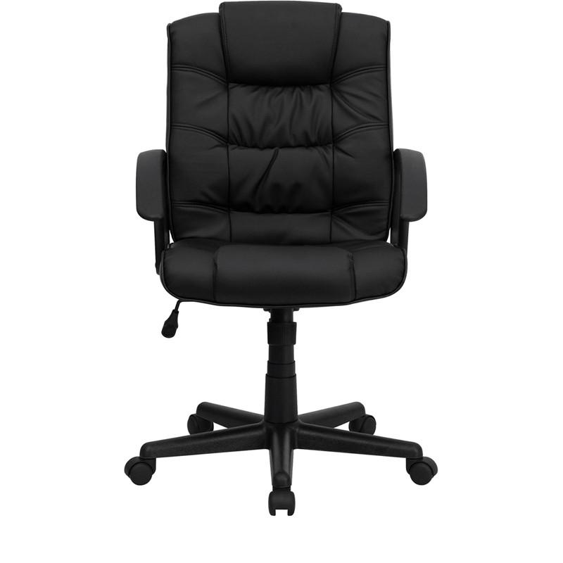 Flash Furniture GO-937M-BK-LEA-GG Mid-Back Black Leather Swivel Task Chair with Arms