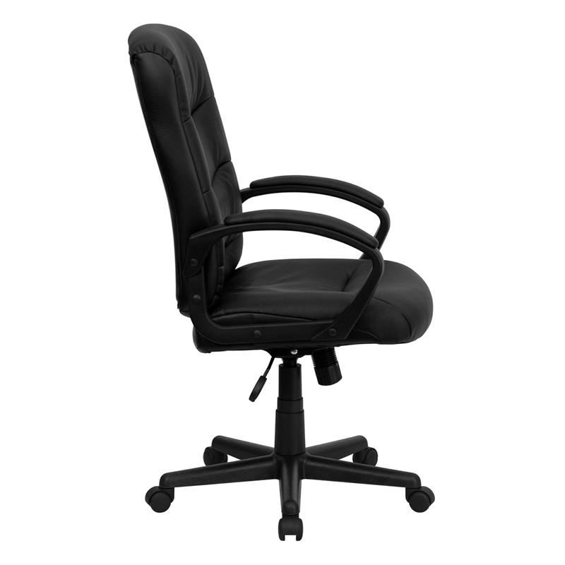 Flash Furniture GO-977-1-BK-LEA-GG Mid-Back Black Leather Swivel Task Chair