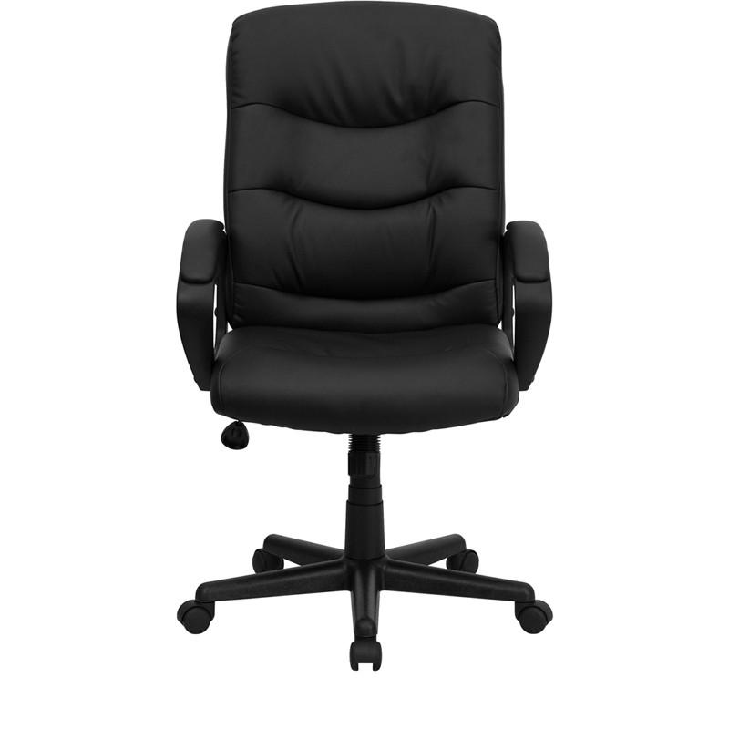 Flash Furniture GO-977-1-BK-LEA-GG Mid-Back Black Leather Swivel Task Chair