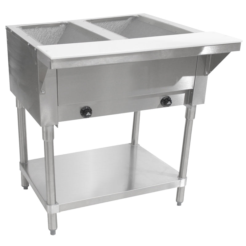Advance Tabco HF-2G-LP - 34" Serving Counter, Hot Food, LP Gas, 2 Wells, Open Base w/ Undershelf - 7,000 BTU