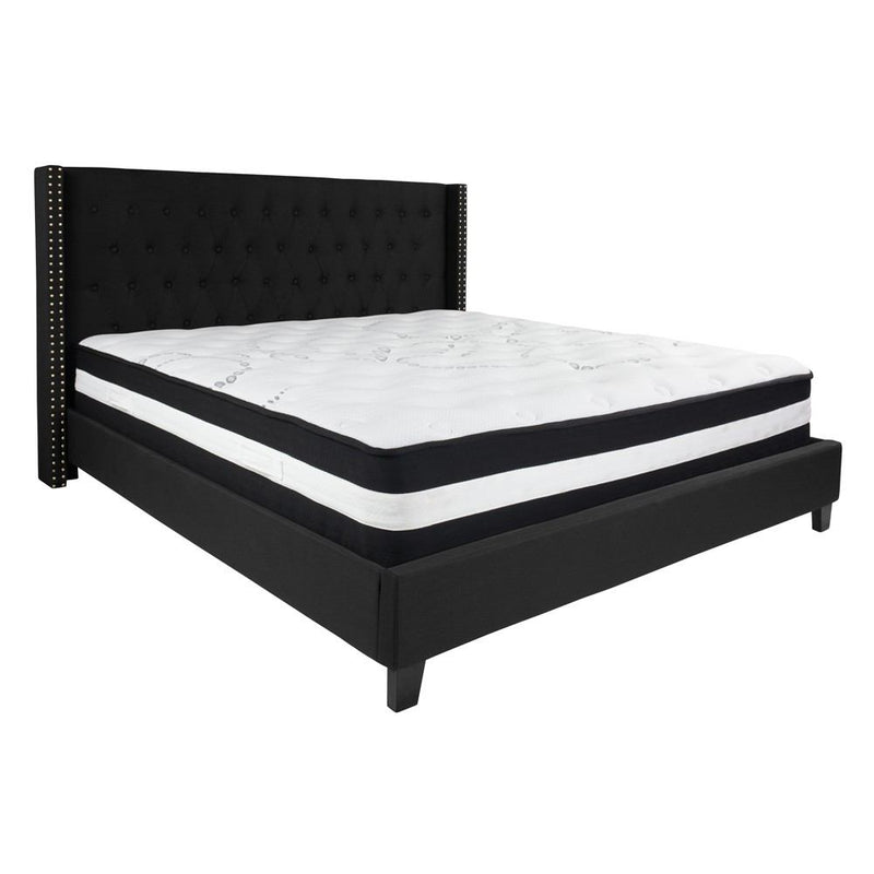 Flash Furniture Riverdale King Size Tufted Upholstered Platform Bed with Pocket Spring Mattress