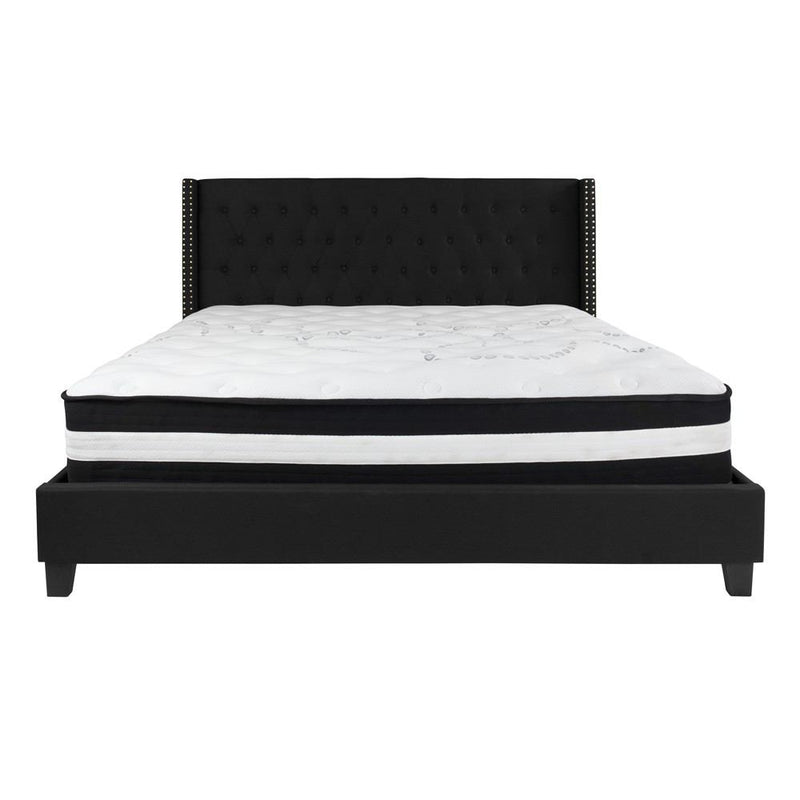 Flash Furniture Riverdale King Size Tufted Upholstered Platform Bed with Pocket Spring Mattress