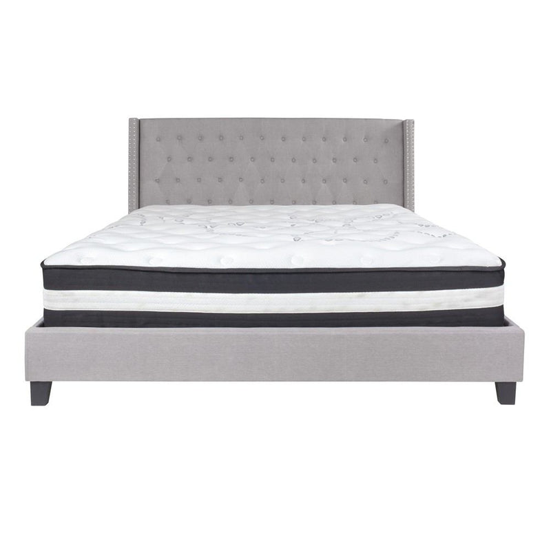 Flash Furniture Riverdale King Size Tufted Upholstered Platform Bed with Pocket Spring Mattress