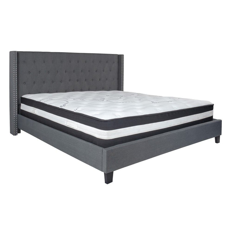 Flash Furniture Riverdale King Size Tufted Upholstered Platform Bed with Pocket Spring Mattress