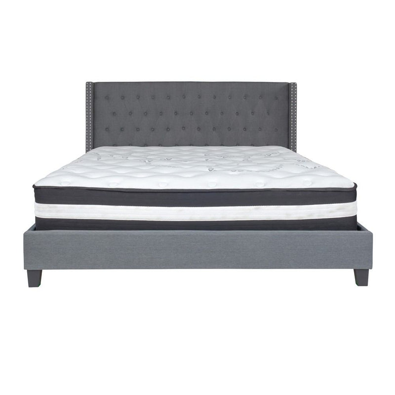 Flash Furniture Riverdale King Size Tufted Upholstered Platform Bed with Pocket Spring Mattress