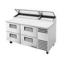 True Stainless Steel Two Section Four Drawer 67"W Pizza Prep Table