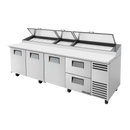 True Stainless Steel Four Section Two Drawers 119"W Pizza Prep Table