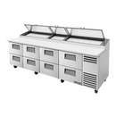 True Stainless Steel Four Sections Eight Drawers 119"W Pizza Prep Table