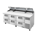 True Stainless Steel Three Section Six Drawer 93"W Pizza Prep Table
