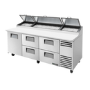 True Stainless Steel Three Section Four Drawer 93"W Pizza Prep Table