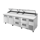 True Stainless Steel Two Door Four Drawer 119"W Pizza Prep Table