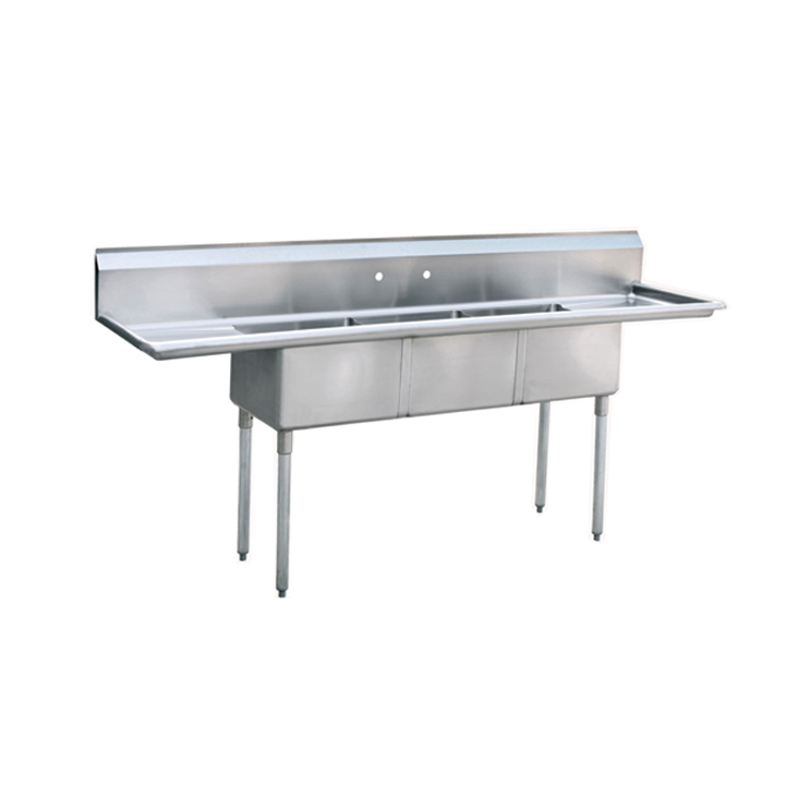 ATOSA S/S 18x18 3-Comp Sink w/Rt & Lft Drainboards, NSF MRSA-3-D