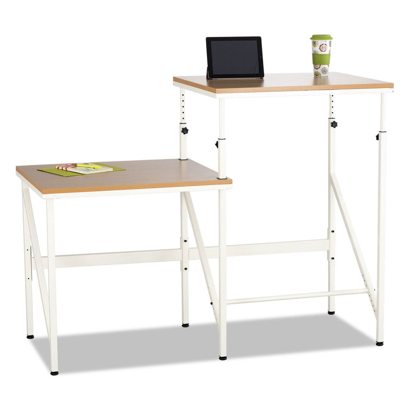 Bi-Level Standing Height Desk, 57 1/2w X 24d X 50h, Beech/cream