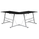 Glass L-Shape Corner Computer Desk with Silver Metal Frame