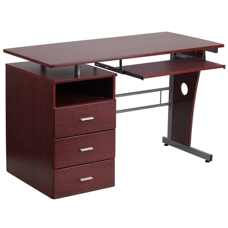 Mahogany Desk with Three Drawer Pedestal and Pull-Out Keyboard Tray by Flash Furniture