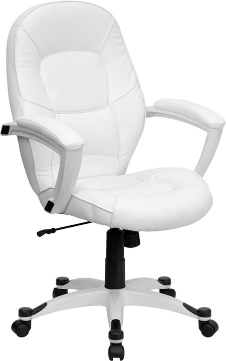 Flash Furniture QD-5058M-WHITE-GG Mid-Back White Leather Executive Swivel Office Chair With Synchro-Tilt Mechanism