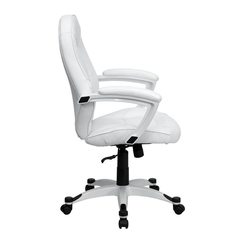 Flash Furniture QD-5058M-WHITE-GG Mid-Back White Leather Executive Swivel Office Chair With Synchro-Tilt Mechanism