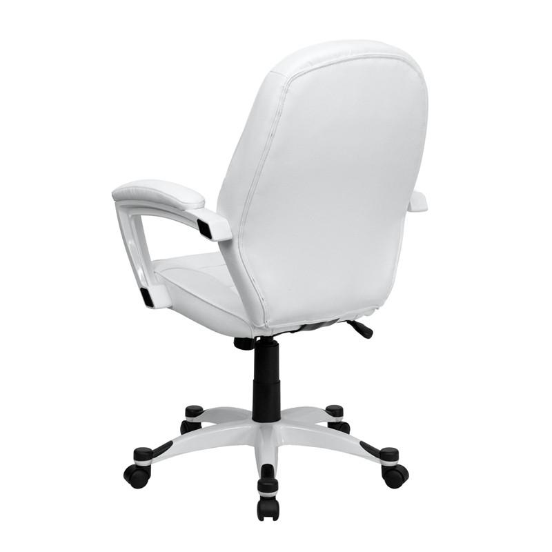 Flash Furniture QD-5058M-WHITE-GG Mid-Back White Leather Executive Swivel Office Chair With Synchro-Tilt Mechanism