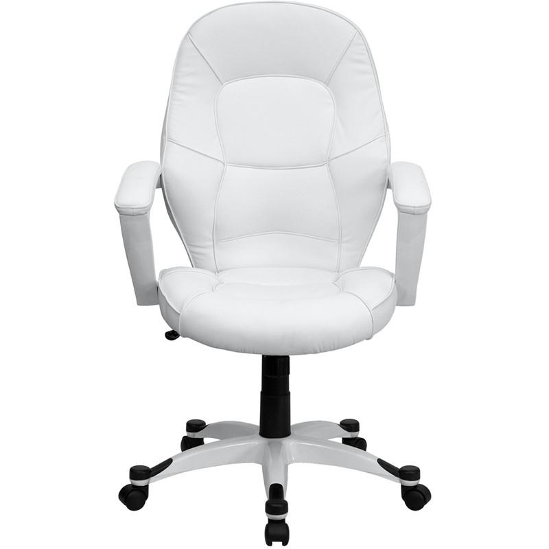Flash Furniture QD-5058M-WHITE-GG Mid-Back White Leather Executive Swivel Office Chair With Synchro-Tilt Mechanism