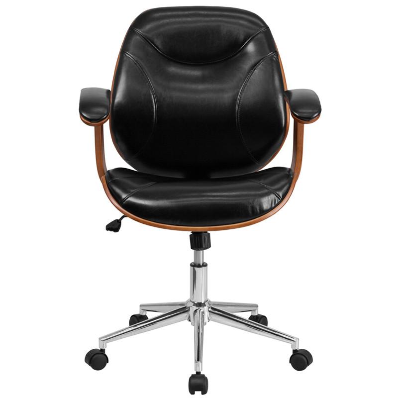 Flash Furniture Mid-Back Black Leather Executive Wood Swivel Office Chair