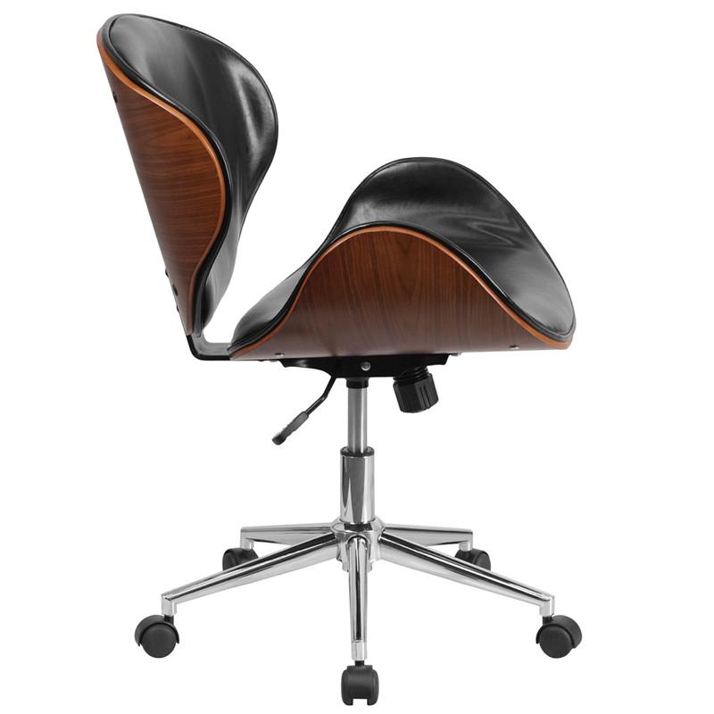 Flash Furniture Mid-Back Walnut Wood Swivel Conference Chair In Black Leather