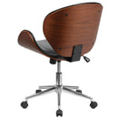 Flash Furniture Mid-Back Walnut Wood Swivel Conference Chair In Black Leather