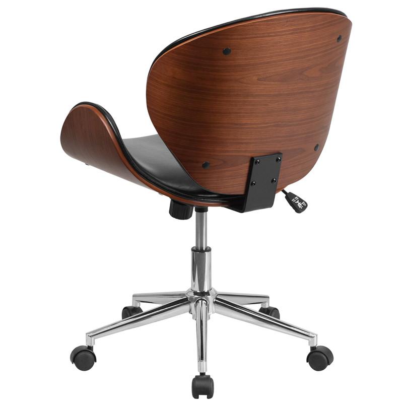 Flash Furniture Mid-Back Walnut Wood Swivel Conference Chair In Black Leather
