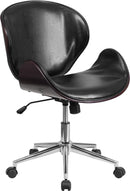 Flash Furniture Mid-Back Mahogany Wood Swivel Conference Chair In Black Leather