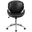 Flash Furniture Mid-Back Mahogany Wood Swivel Conference Chair In Black Leather